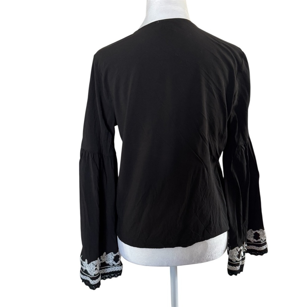 Lovestitch Black Embroidered Boho Tie-Front Top | L - Picture 6 of 11